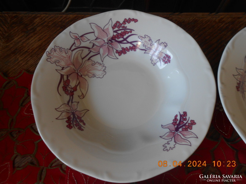 Zsolnay deep plate with orchid pattern