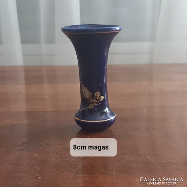 Hollóházi kék váza 8 cm magas