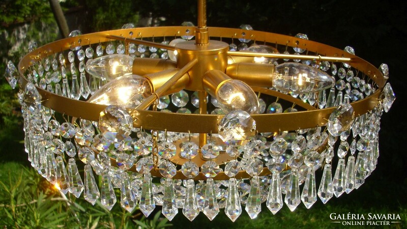 Hollywood regency round crystal chandelier with 6 burners