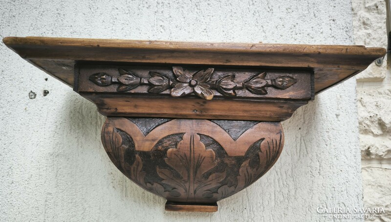 Antique wall console clock holder flower holder carved. Tabletop clock