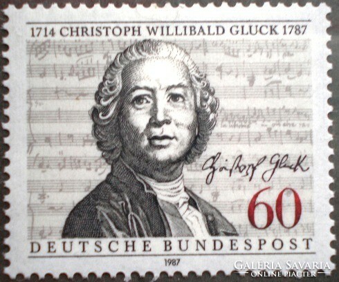 N1343 / Germany 1987 christoph willibald gluck composer stamp postal clerk