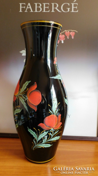Schwarzglas kézzel festett pipacsos padlóváza 48 cm