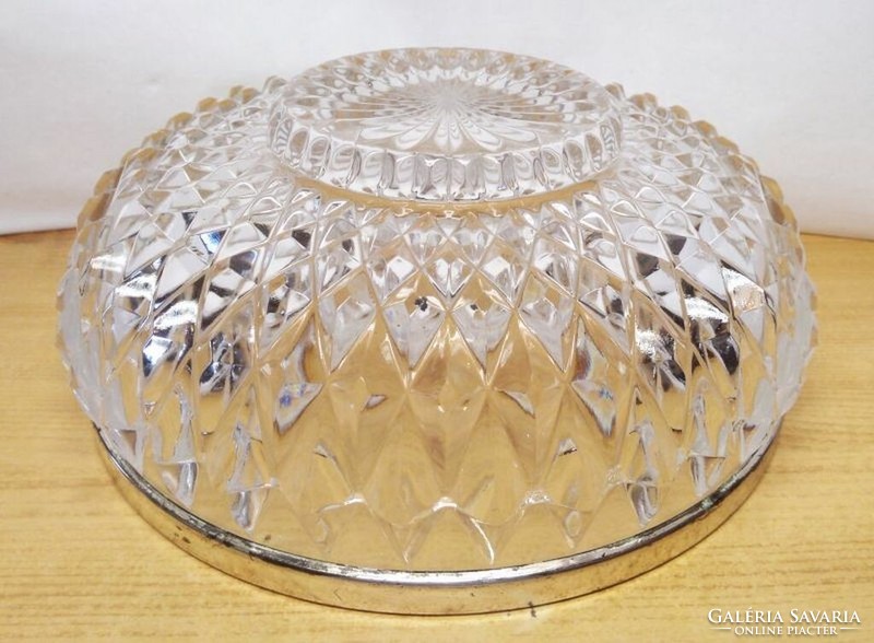 Silver-plated rim engraved offering, salad crystal bowl 1930s-1940s rarity