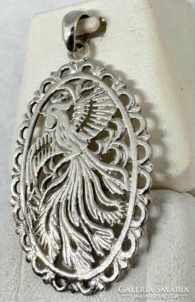 Silver rooster pendant, with a bird pattern, folk style 925 silver jewelry