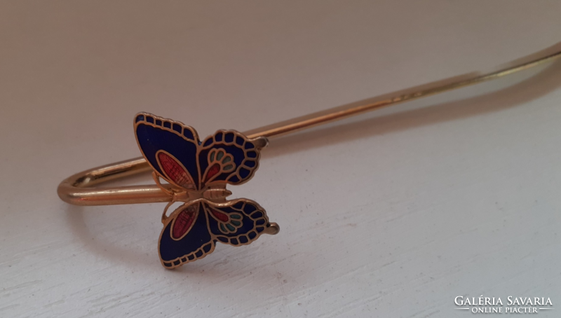 Gold-plated fire enamel butterfly bookmark leaf opener in nice condition