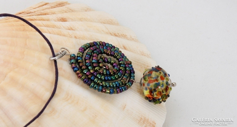 Rainbow lamp bead necklace, glass jewelry