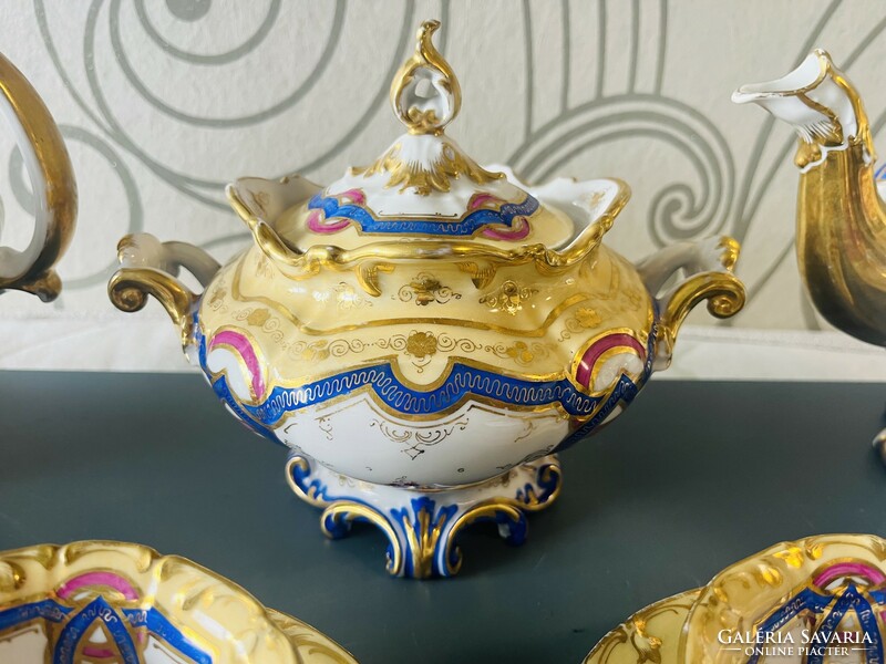 French rocaille hand painted and gilded antique tea set