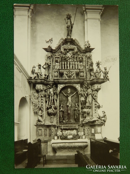 Képeslap - Nyírbátor, Minorita templom, Passió-oltár; zenei napok alkalmi bélyegzés 1982.