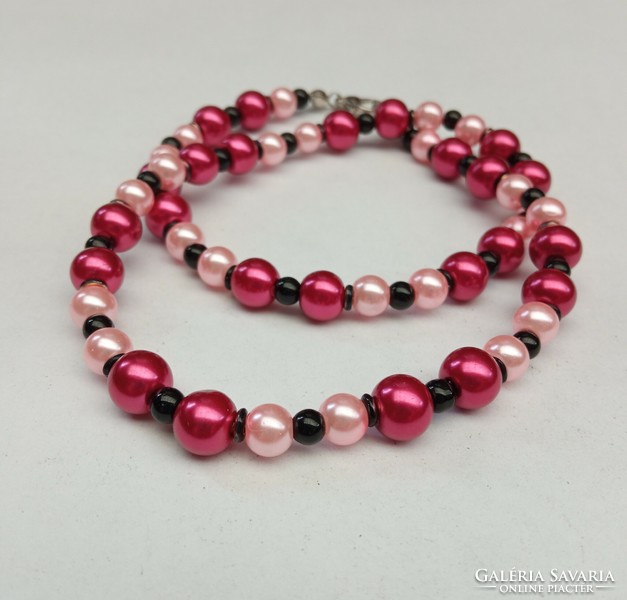 Fashion necklace pink-pink-black tekla with pearls