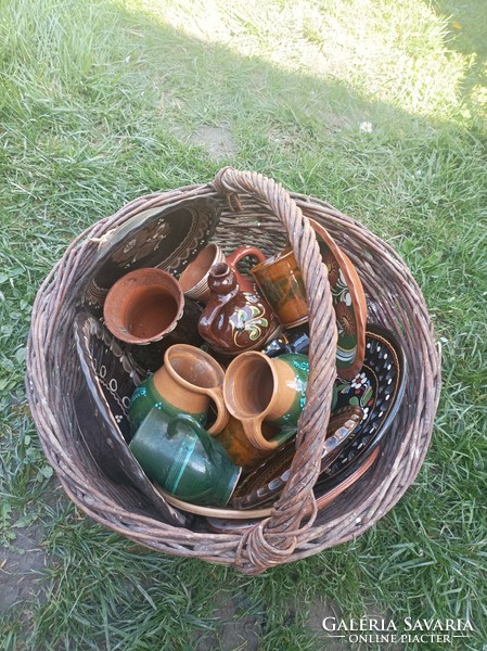 Glazed ceramics in a cane basket