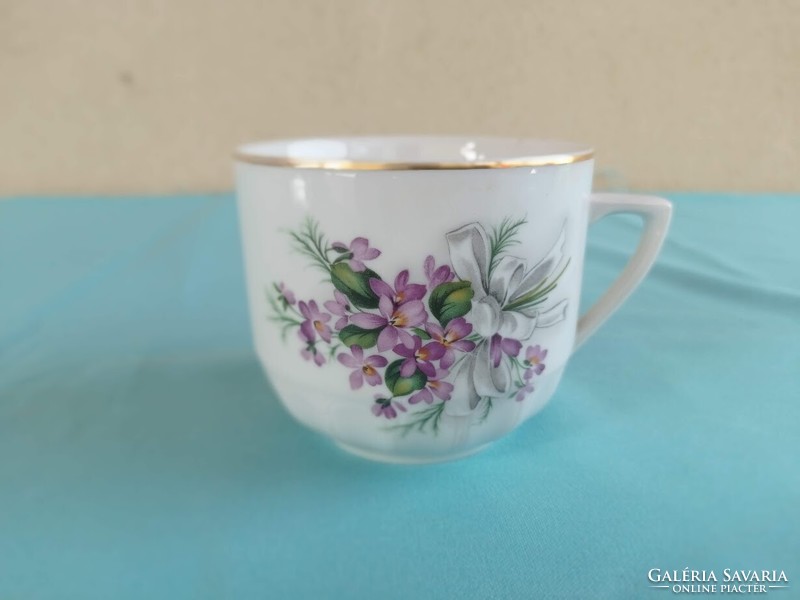 Czech Bohemian violet porcelain tea mug with gilded rim