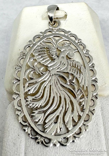 Ezüst kakasos medál, madár mintával, népi stílusú 925 ezüst ékszer
