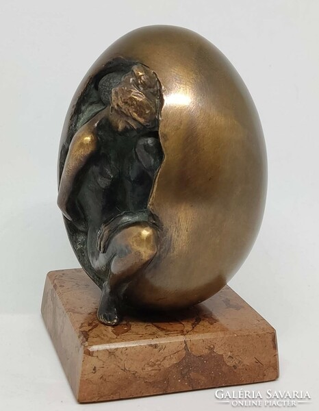 Czobor Sándor "A szerelem születése" c. bronzszobor, eredetiségigazolás, ingyen posta