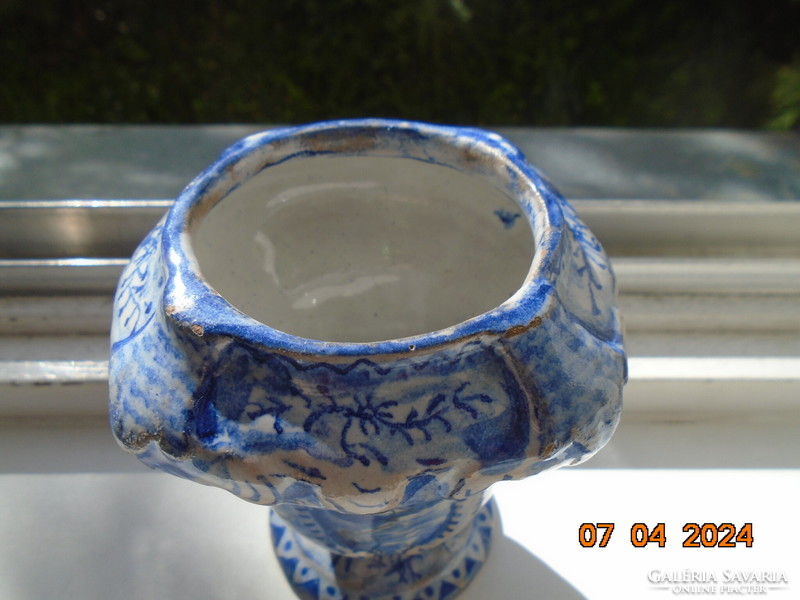 18th Sz Chineseizing baroque blue-white Delft step-covered earthenware with 4+4 landscapes and rich relief patterns