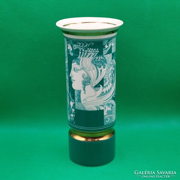 Endre Szasz green Hólloháza porcelain vase 20 cm