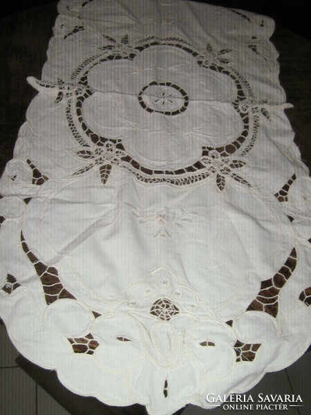 Beautiful off-white tablecloth runner with lace inserts