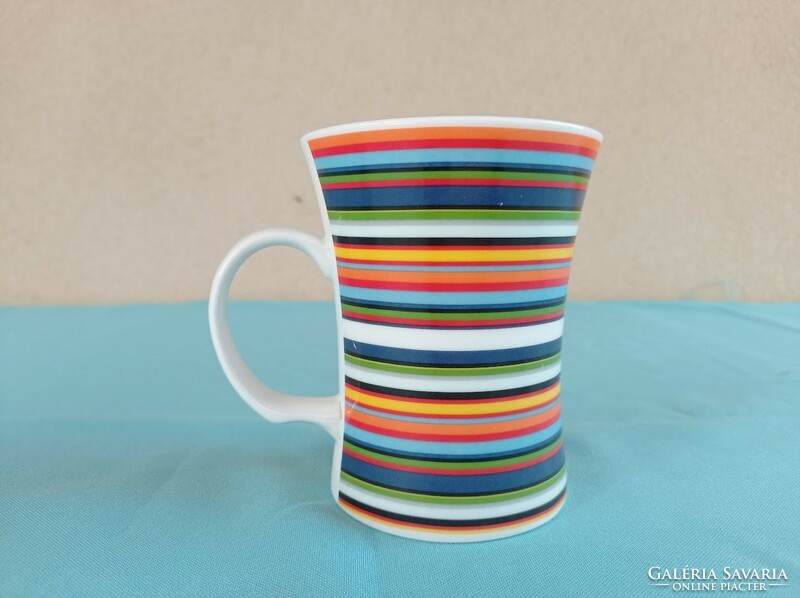 Rainbow colored striped porcelain tea mug