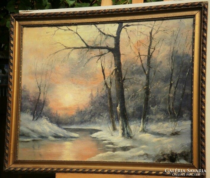 Unknown painter (circa 1900): winter stream bank