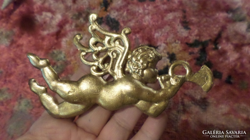 13 cm, golden, plastic angel / Christmas tree decoration.