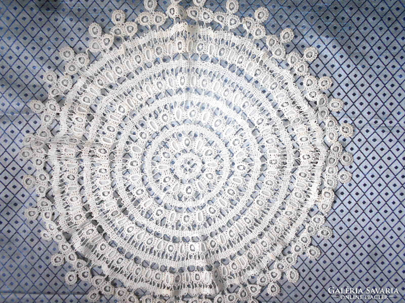 Transylvanian variegated and crochet lace round tablecloth