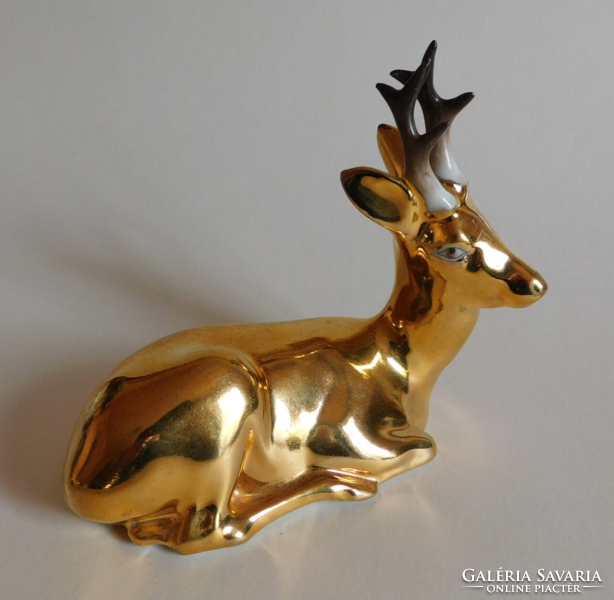 Zsolnay Sinkó roe deer figure - gold eosin