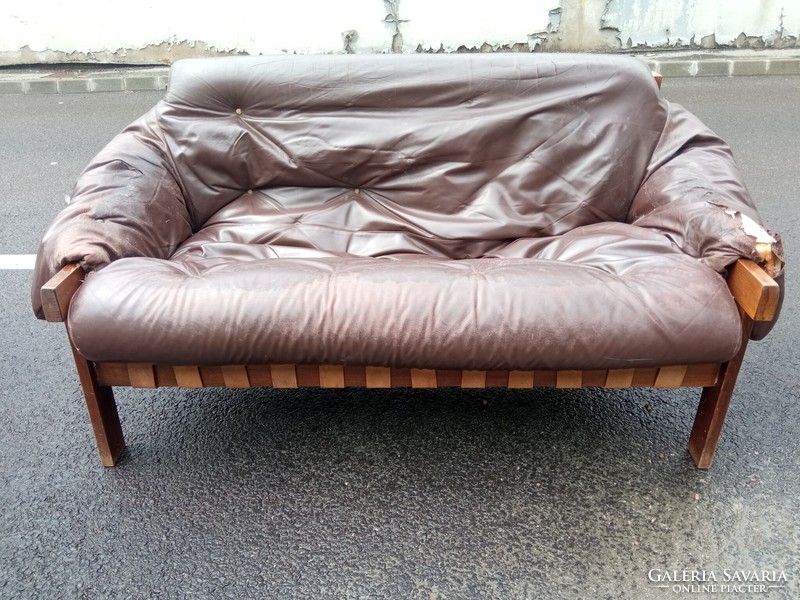 Mid century leather sofa, lafer style, can be supplemented with armchairs