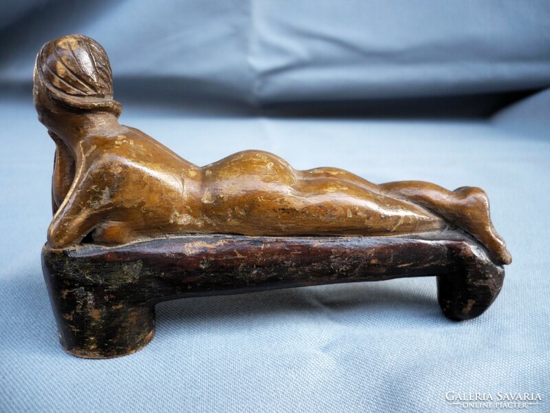 Old erotic naive carved wooden walking stick head folk art