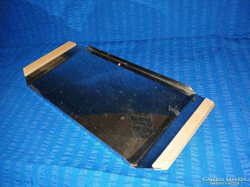 Metal tray with wooden tongs 17.5*38 cm (a15)