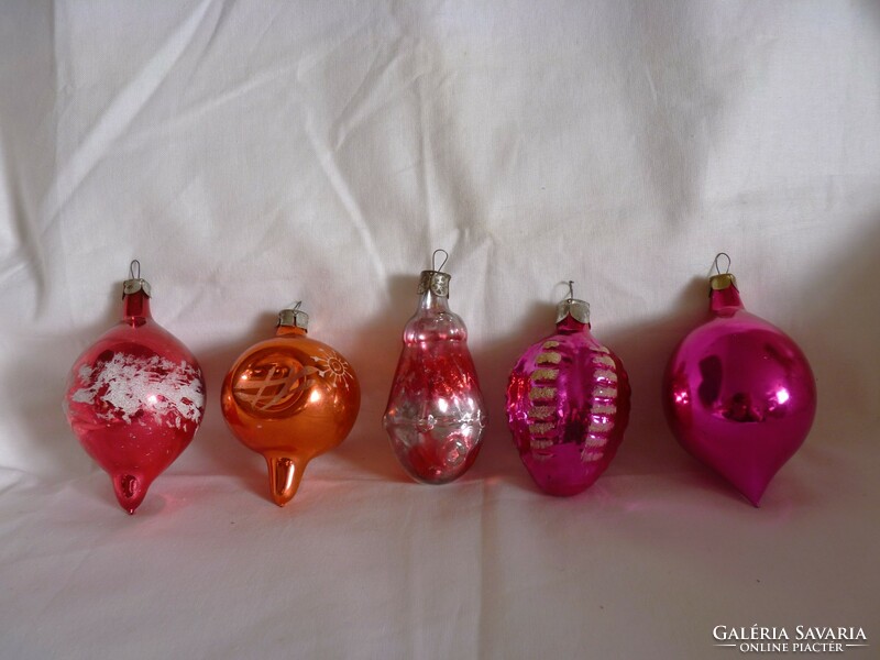 Old glass Christmas tree decorations - 3 onions and 2 lanterns!