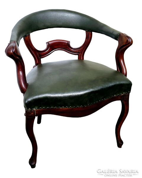 A804 Gyönyörű antik  barokk stílusú bőr karfás szék