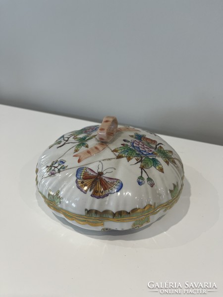 Herendi Viktoria mintás barokk porcelán bonbonier tartó - törött fedéllel