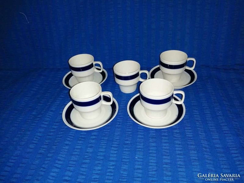 Hollóházi porcelán kék csíkos kávéscsészék (A15)