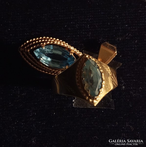 Vintage Jewelry Set 14k Gold Art Nouveau Ring Pendant with Aquamarine Gemstone 18k Wallis Gold Chain