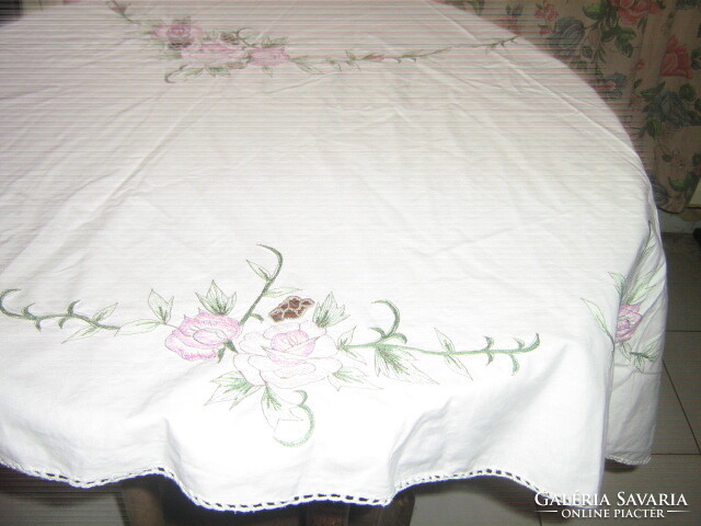 Beautiful vintage rosy round tablecloth