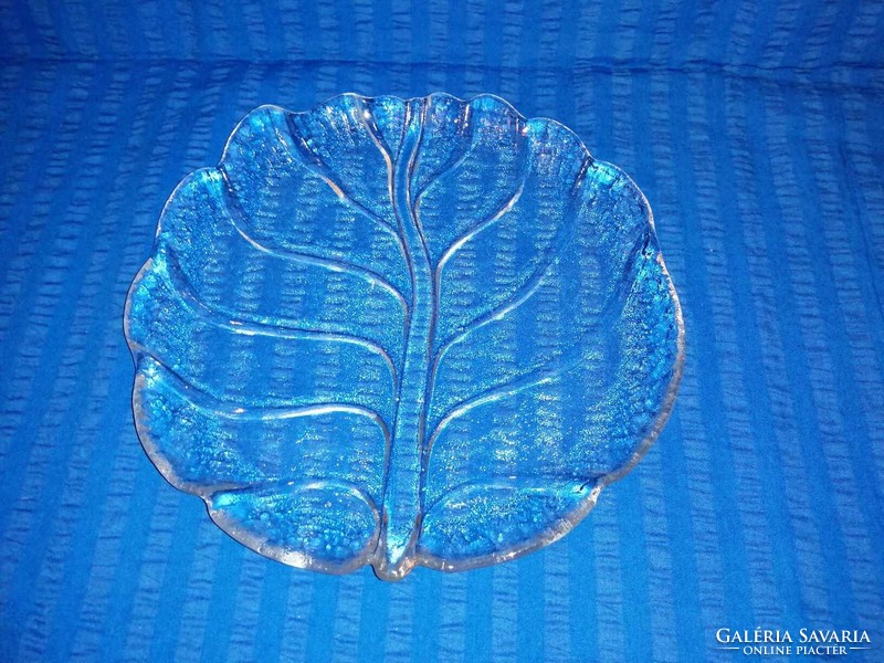 Falevél formájú üveg kínáló, asztalközép (A15)