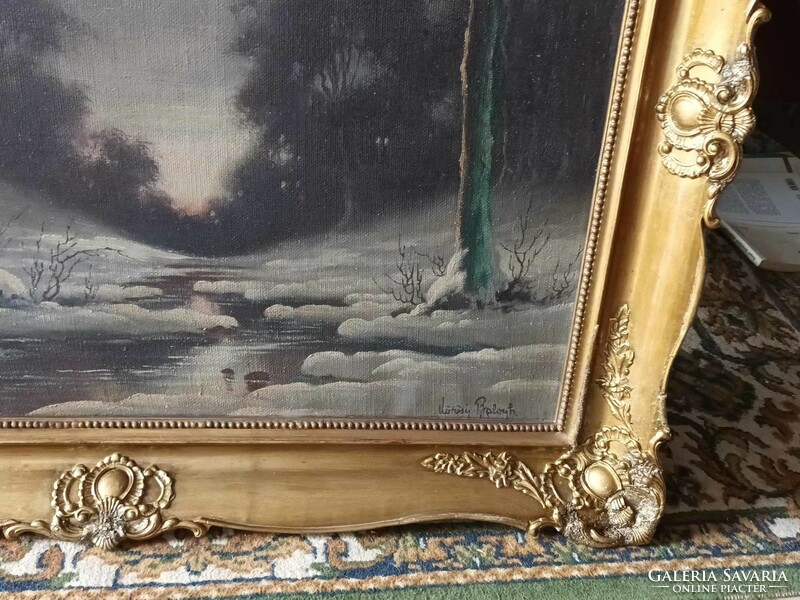 Kőrösi balogh - huge marked landscape oil / canvas - blondel frame