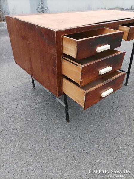 A combination of Art Deco, Bauhaus desk, metal plinth and walnut wood