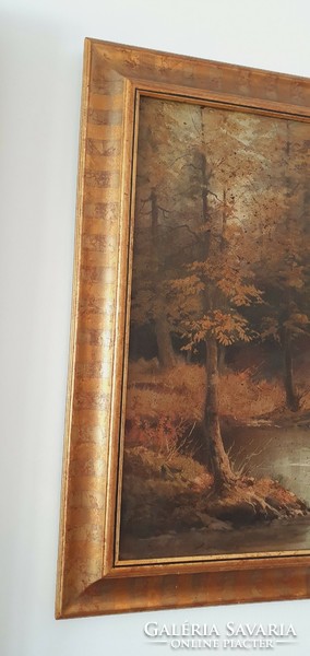 Antique painting oil on canvas autumn forest