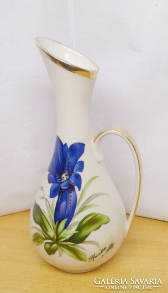 Art deco vase with blue Alpine sedum flowers, Bavarian 1910s, a rarity for your display case