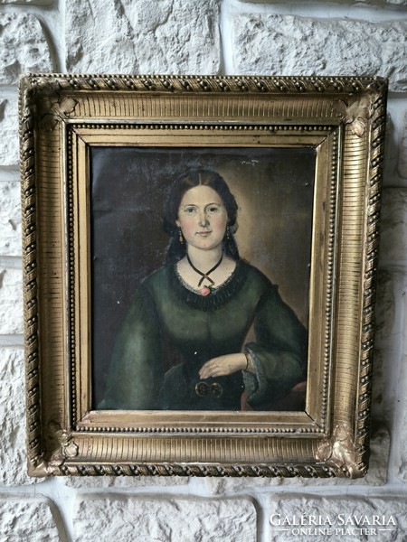 Antik Biedermeier hölgy női portré 1800-as évek eredeti keretében