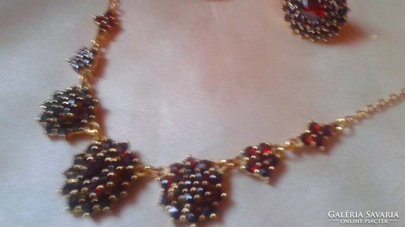 Czech garnet stone necklace, gold-plated silver