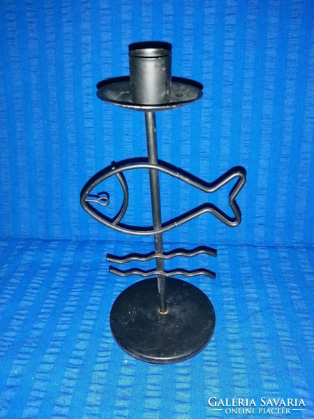 Metal candle holder with fish 21 cm (a15)