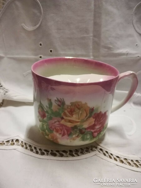 Porcelain cup with mustache protector, with rose decoration