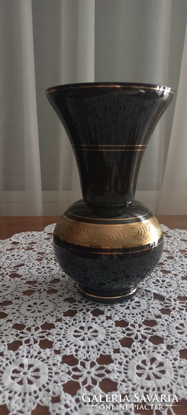 Black glass vase with gold decoration