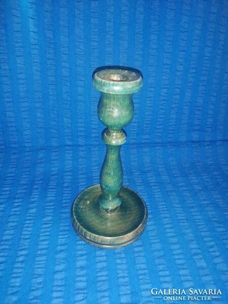 Retro green wooden candle holder (a12)