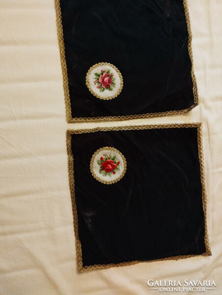 Three velvet tablecloths with needle tapestry