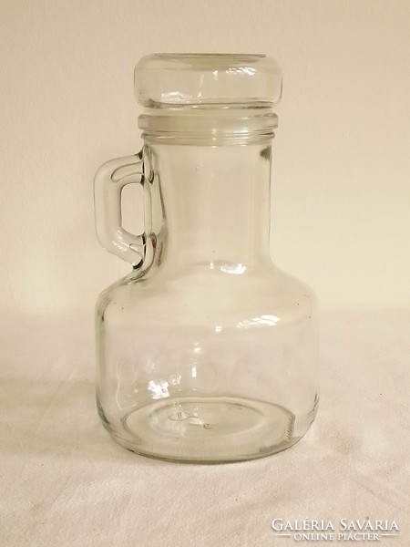 Füles üveg korsó, ecetes-olajos kiöntő, italos palack, vákuumzáras dugóval 16 cm