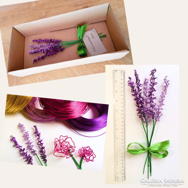 Levendula csokor drótból - egyedi lila örökvirág - virágos ajándékötlet hölgyeknek - élethű művirág