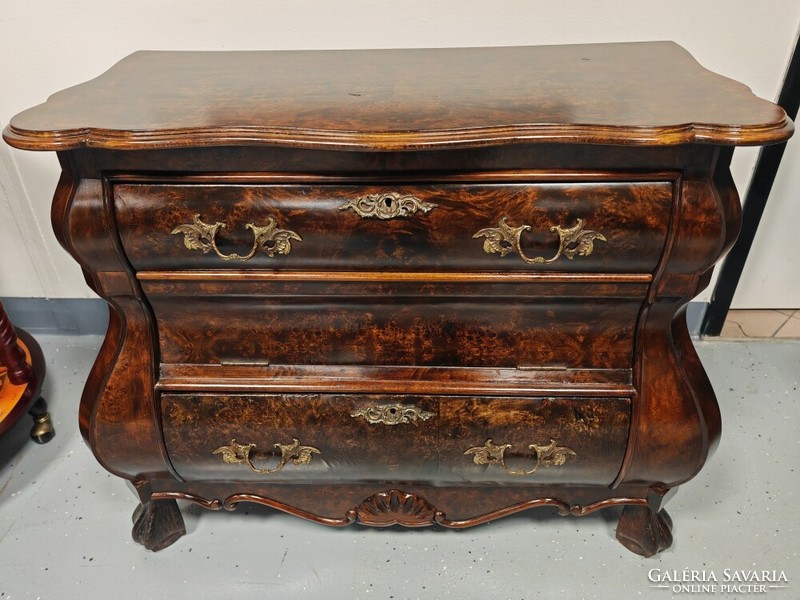 Neobaroque TV cabinet, California walnut veneer TV chest, chest of drawers, door, in good condition