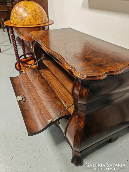 Neobaroque TV cabinet, California walnut veneer TV chest, chest of drawers, door, in good condition